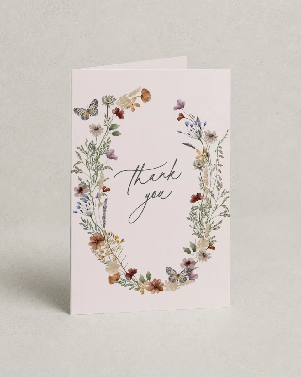 This is a 4" x 6" Folded Newlywed called Gives Her Butterflies printed in full color on Premium Smooth paper