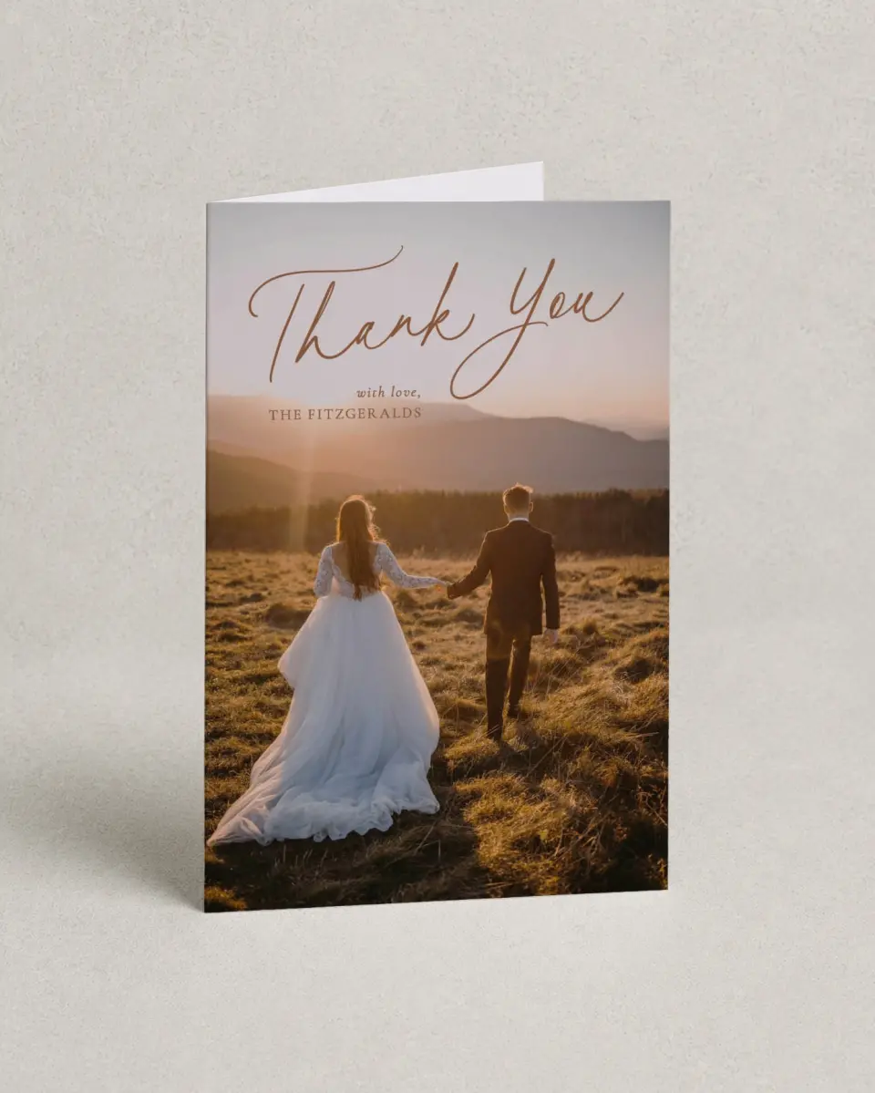 This is a 4" x 6" Folded Thank You Card called The Kyleigh printed in full color on Premium Smooth paper