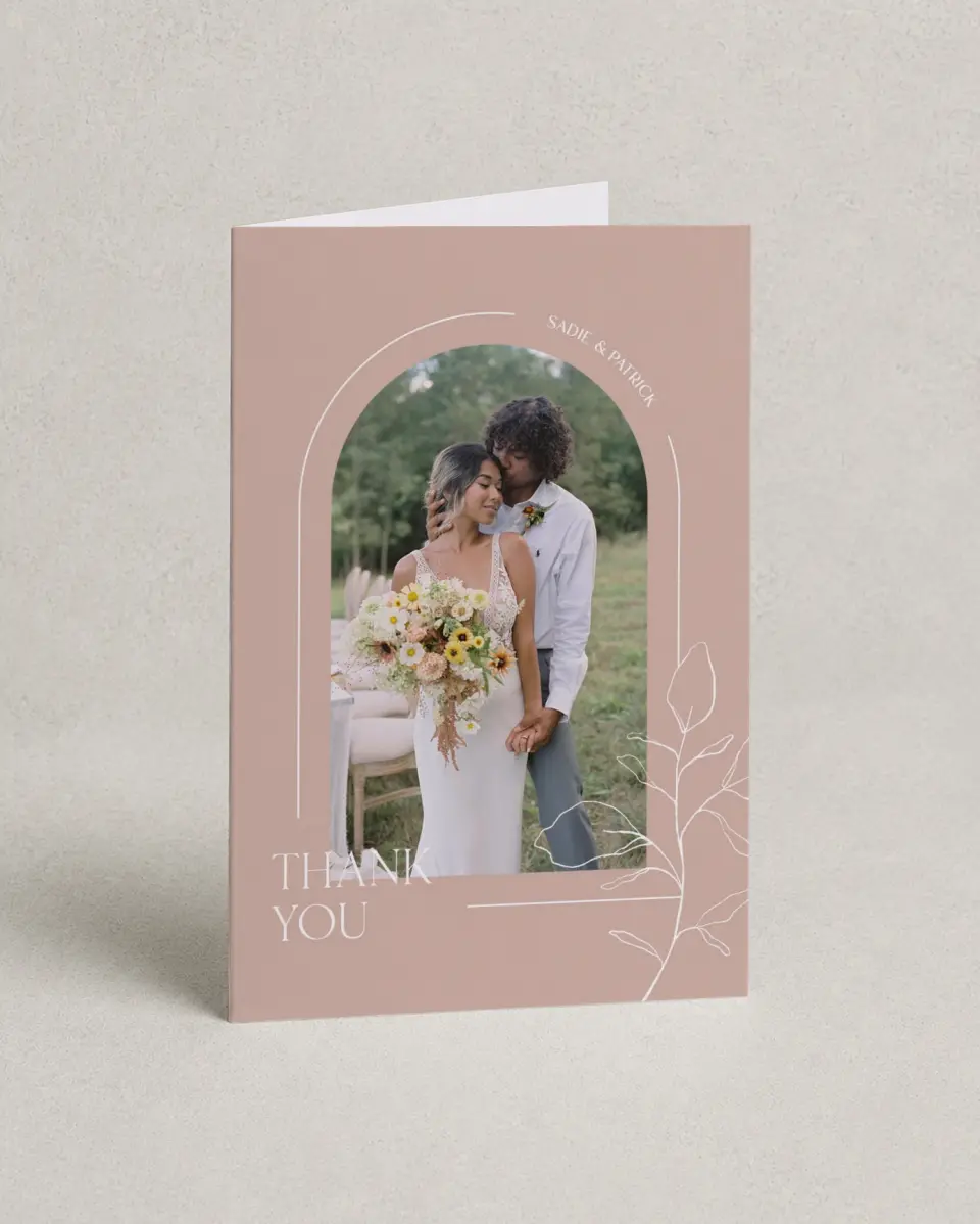This is a 4" x 6" Folded Thank You Card called The Sadie printed in full color on Premium Smooth paper