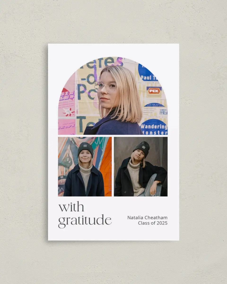 This is a 4" x 6" Folded Graduation Thank You Card called The Graduate printed in full color on Premium Smooth paper