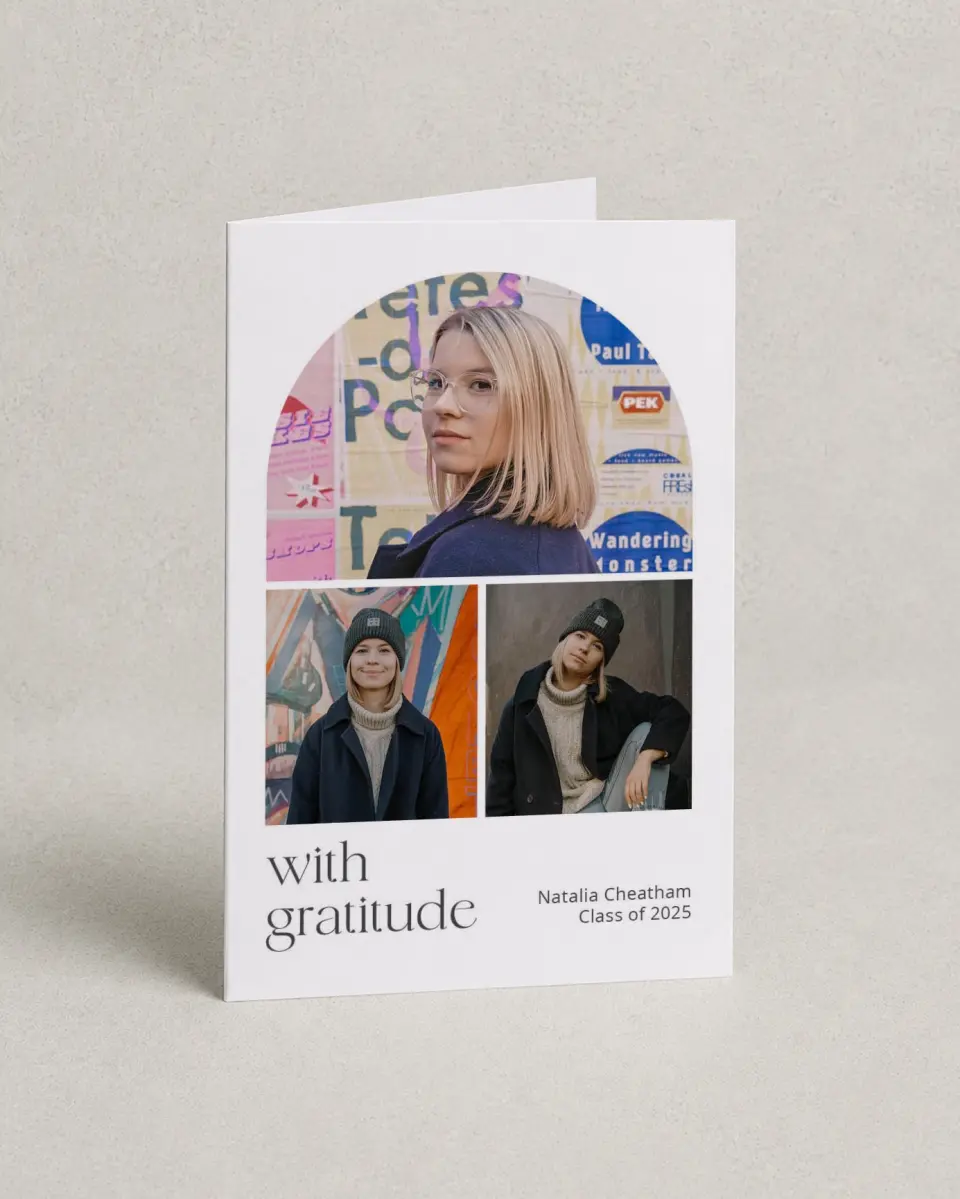 This is a 4" x 6" Folded Graduation Thank You Card called The Graduate printed in full color on Premium Smooth paper