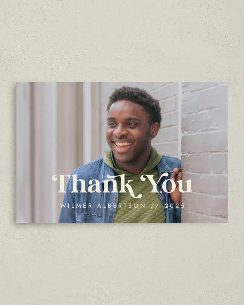 This is a 4" x 6" Folded Graduation Thank You Card called Flourishing Graduate printed in full color on Premium Smooth paper