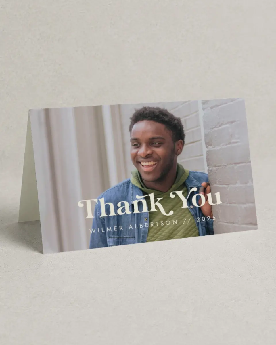 This is a 4" x 6" Folded Graduation Thank You Card called Flourishing Graduate printed in full color on Premium Smooth paper