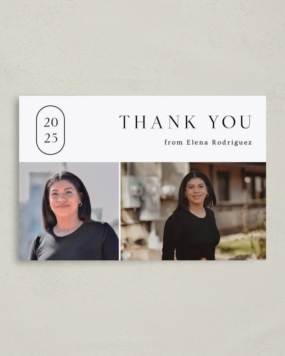 This is a 4" x 6" Folded Graduation Thank You Card called Badge of Honor printed in full color on Premium Smooth paper