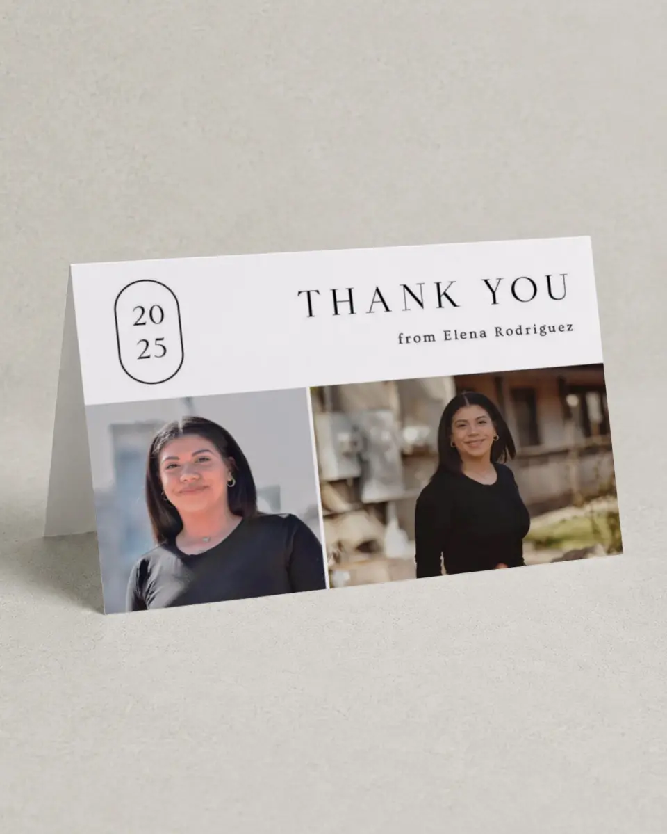 This is a 4" x 6" Folded Graduation Thank You Card called Badge of Honor printed in full color on Premium Smooth paper