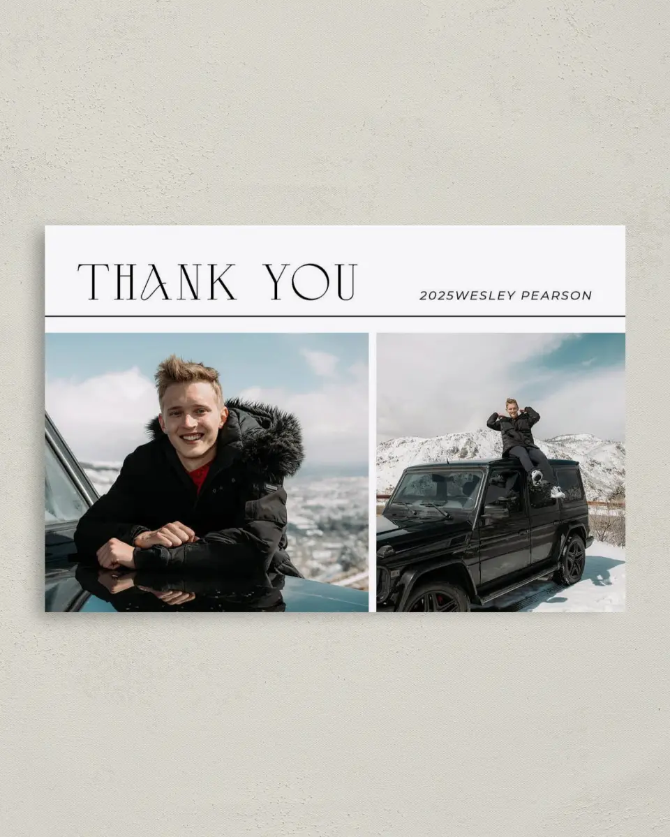 This is a 4" x 6" Folded Graduation Thank You Card called Big Finish printed in full color on Premium Smooth paper