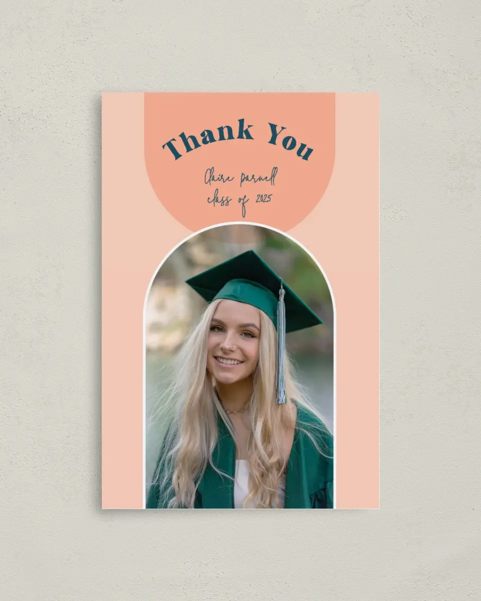 This is a 4" x 6" Folded Graduation Thank You Card called New Start printed in full color on Premium Smooth paper