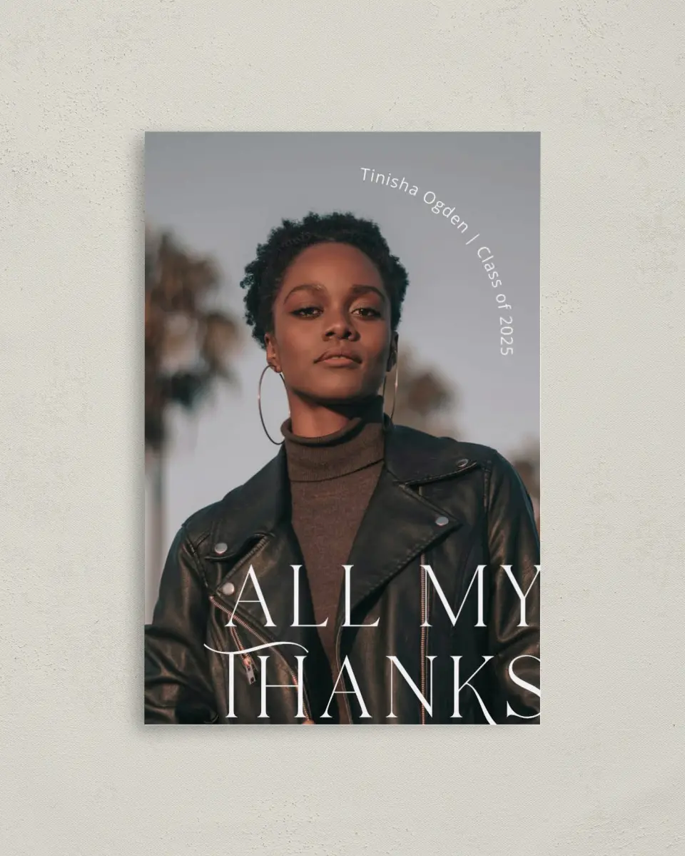 This is a 4" x 6" Folded Graduation Thank You Card called Cool Confidence printed in full color on Premium Smooth paper