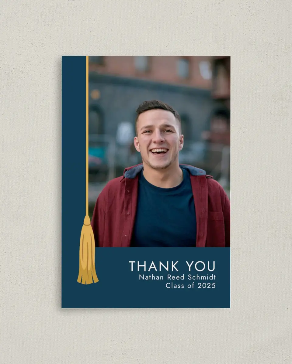 This is a 4" x 6" Folded Graduation Thank You Card called Grad Tassel printed in full color on Premium Smooth paper