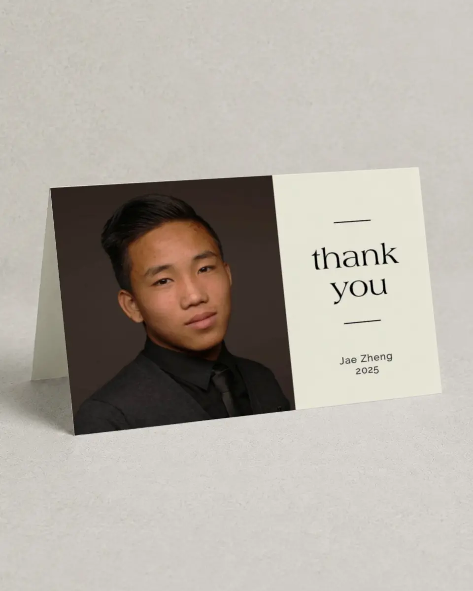 This is a 4" x 6" Folded Graduation Thank You Card called Grand Milestone printed in full color on Premium Smooth paper