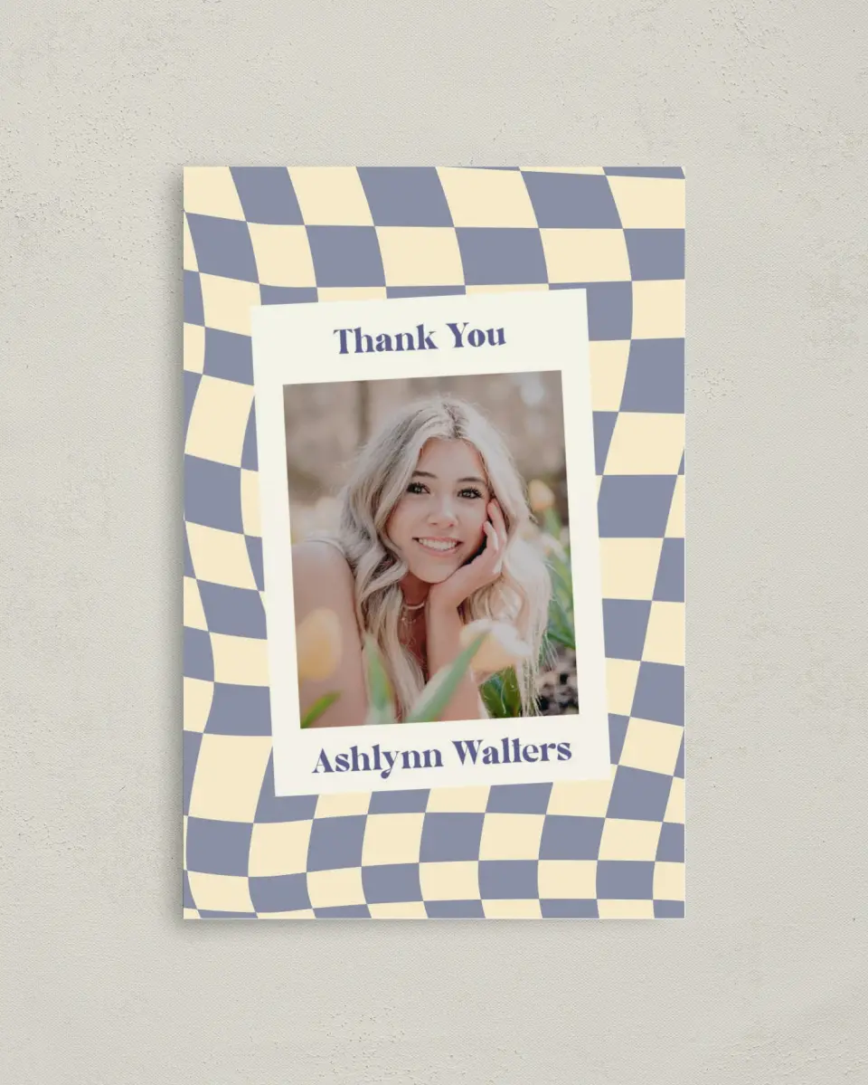 This is a 4" x 6" Folded Graduation Thank You Card called Checkered Credit printed in full color on Premium Smooth paper