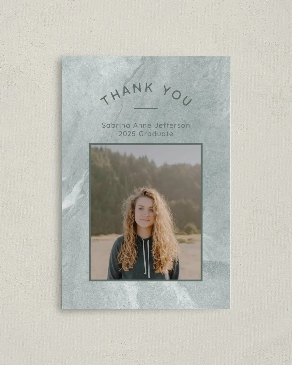 This is a 4" x 6" Folded Graduation Thank You Card called Fresh Four printed in full color on Premium Smooth paper