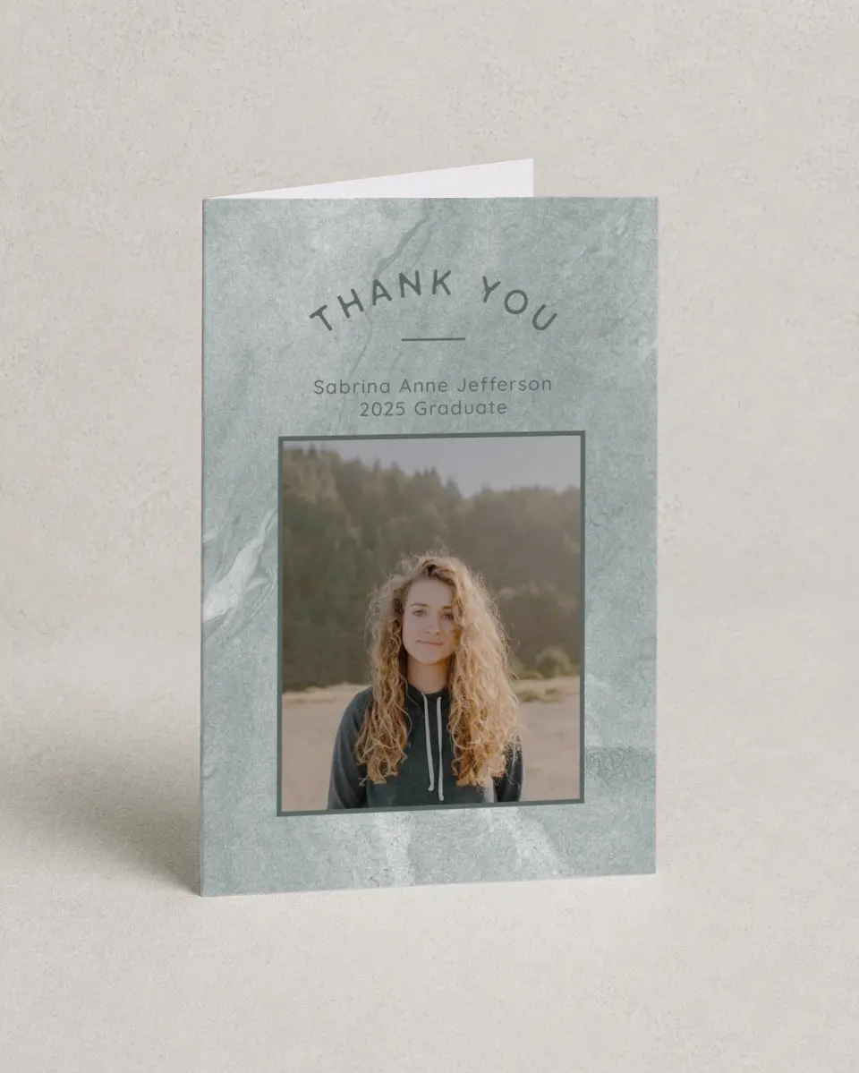 This is a 4" x 6" Folded Graduation Thank You Card called Fresh Four printed in full color on Premium Smooth paper