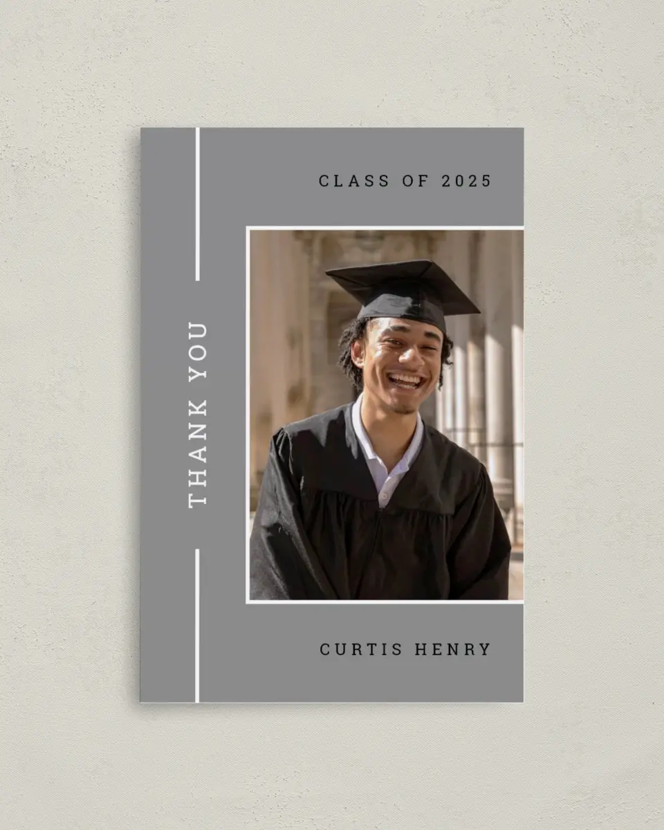 This is a 4" x 6" Folded Graduation Thank You Card called Serious Scholar printed in full color on Premium Smooth paper