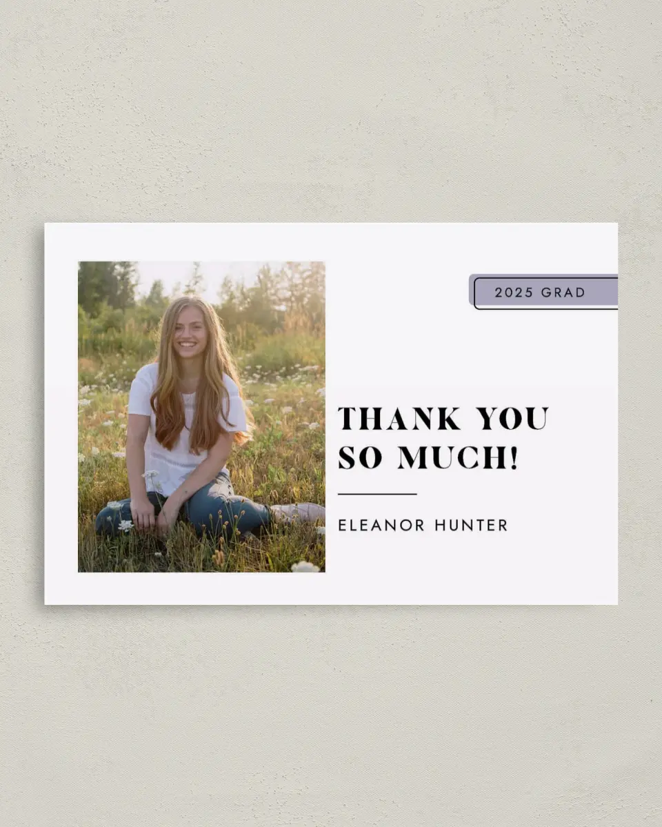 This is a 4" x 6" Folded Graduation Thank You Card called Fresh Start printed in full color on Premium Smooth paper