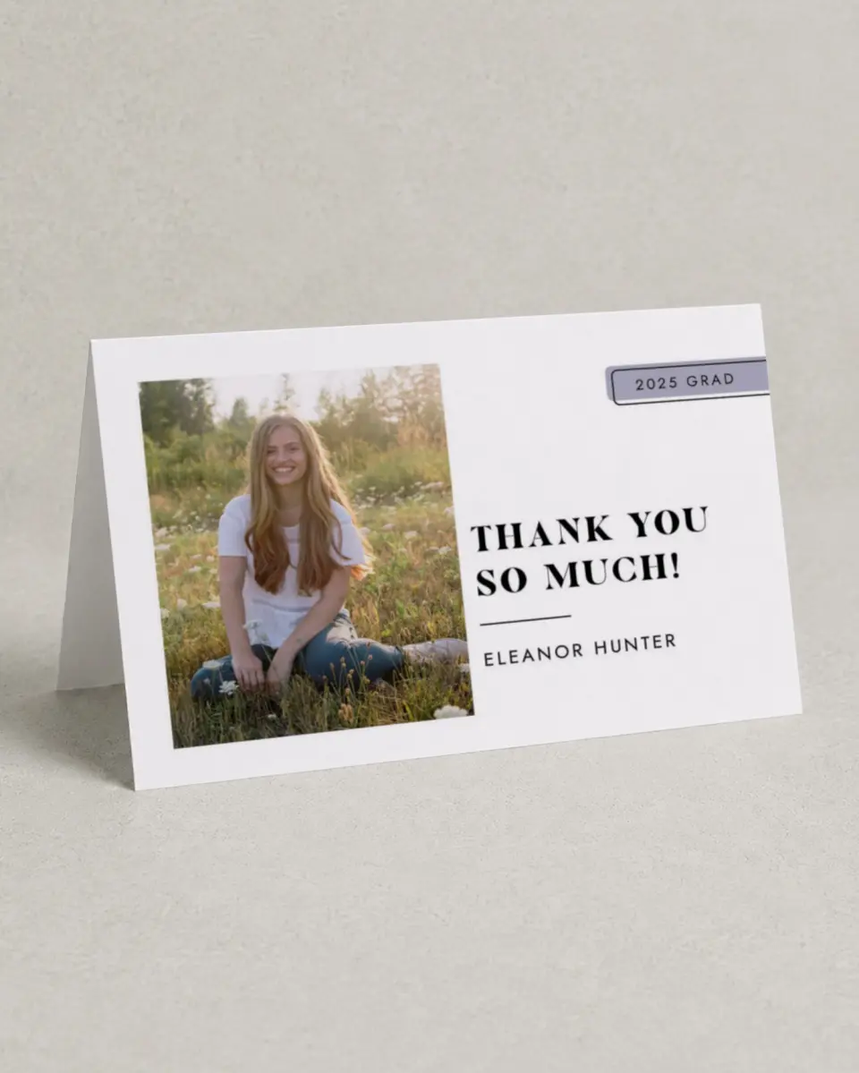 This is a 4" x 6" Folded Graduation Thank You Card called Fresh Start printed in full color on Premium Smooth paper