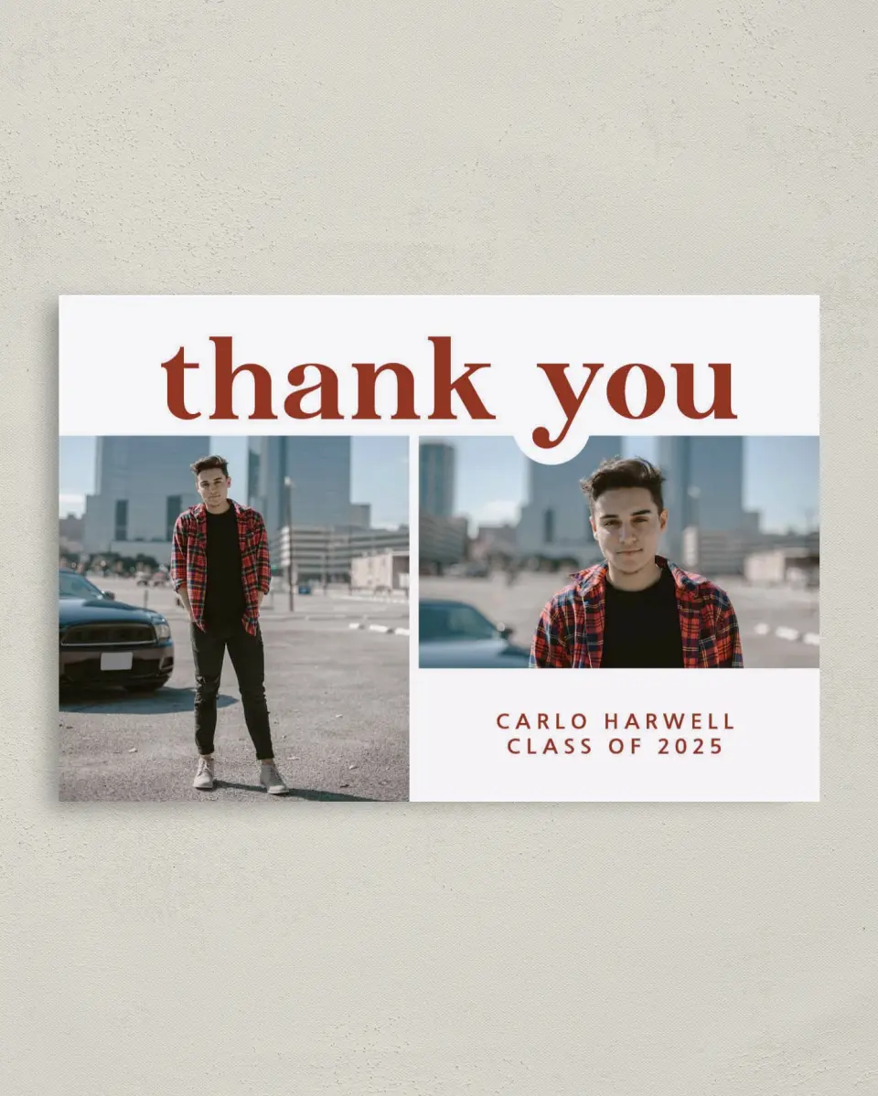 This is a 4" x 6" Folded Graduation Thank You Card called Daring Grad printed in full color on Premium Smooth paper