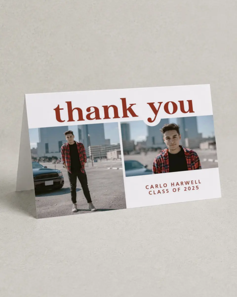 This is a 4" x 6" Folded Graduation Thank You Card called Daring Grad printed in full color on Premium Smooth paper