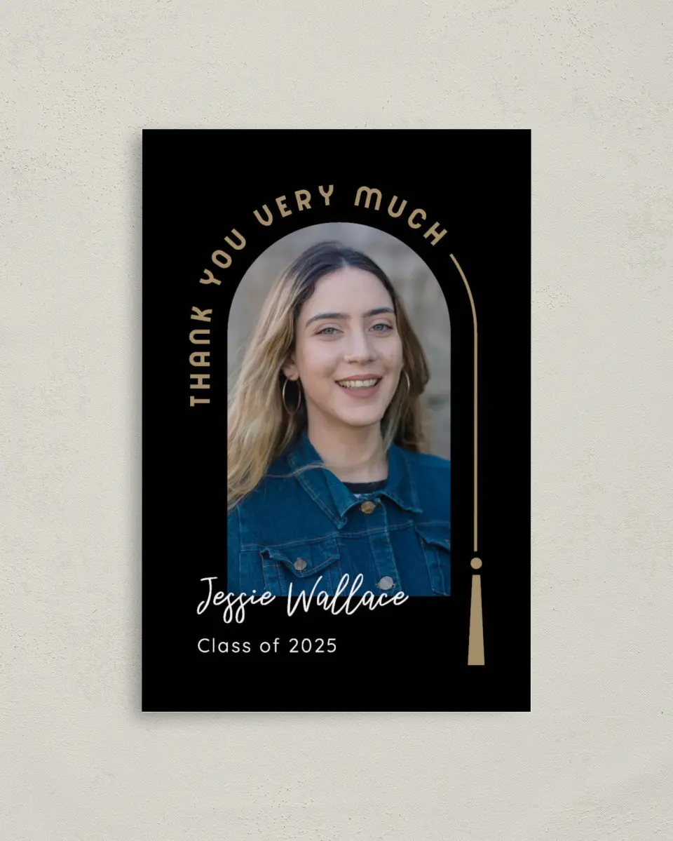 This is a 4" x 6" Folded Graduation Thank You Card called Timeless Tassel printed in full color on Premium Smooth paper