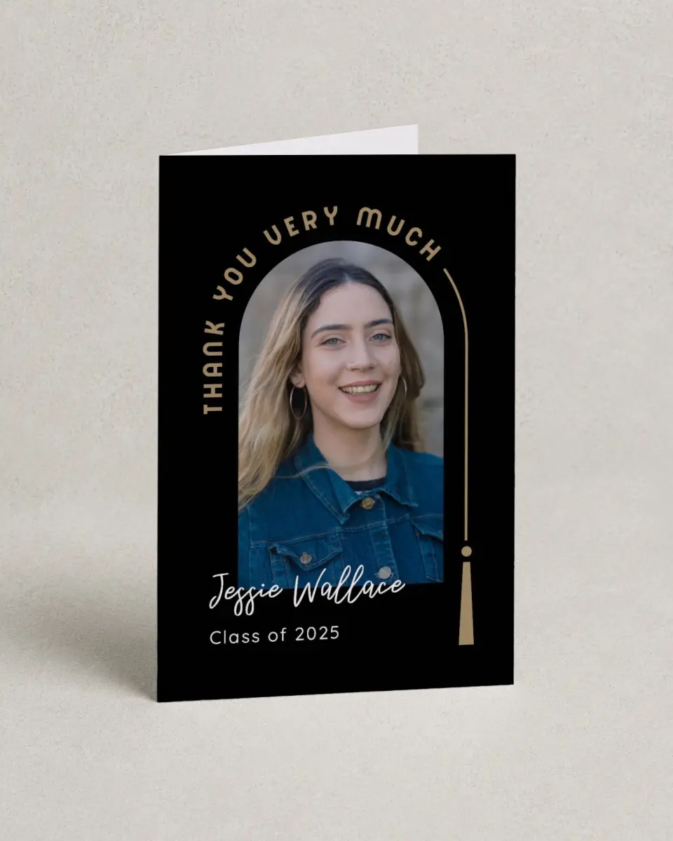 This is a 4" x 6" Folded Graduation Thank You Card called Timeless Tassel printed in full color on Premium Smooth paper