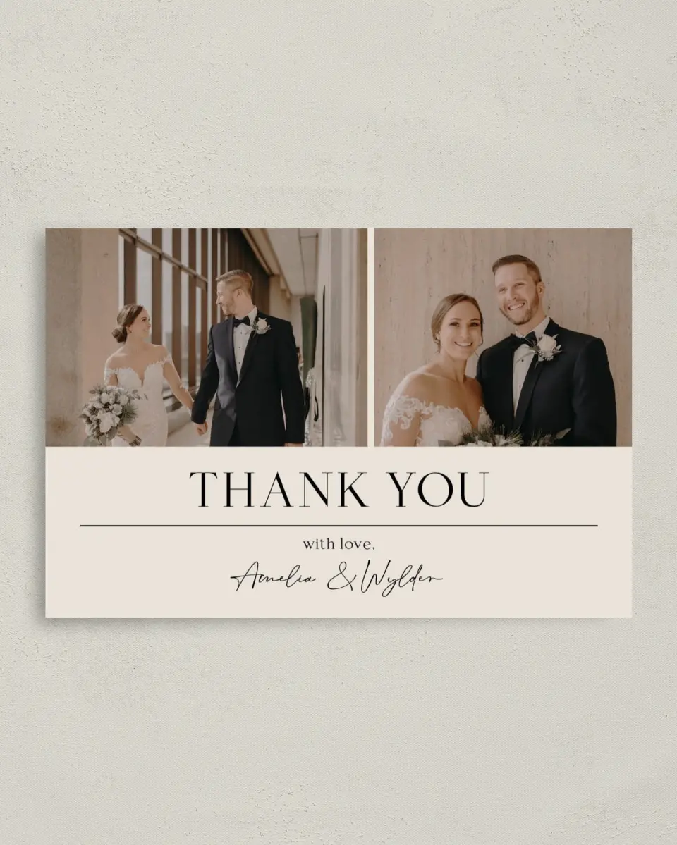 This is a 4" x 6" Folded Thank You Card called Noble Names printed in full color on Premium Smooth paper