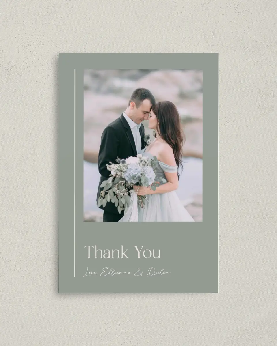 This is a 4" x 6" Folded Thank You Card called Elegant Lines printed in full color on Premium Smooth paper