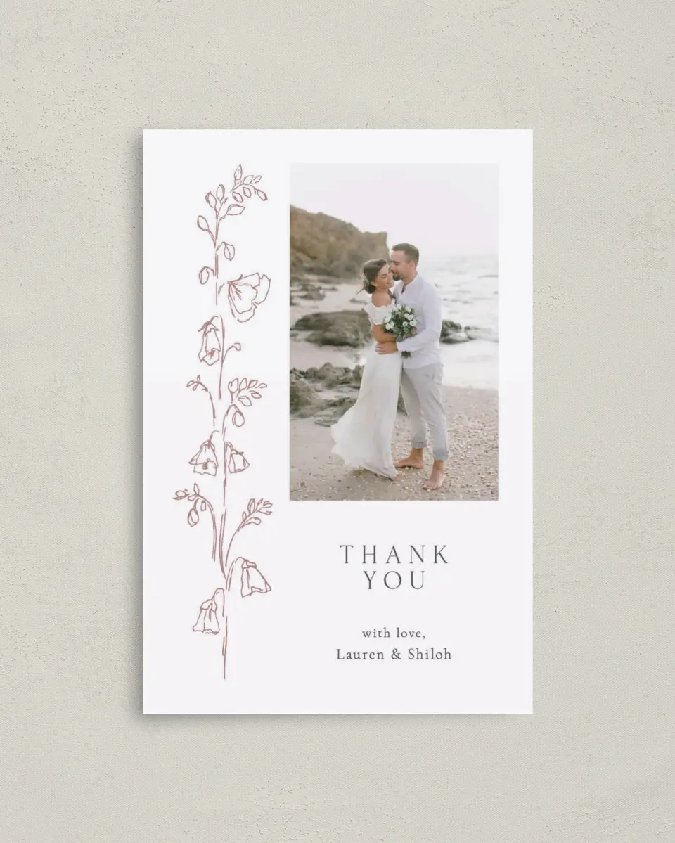 This is a 4" x 6" Folded Thank You Card called Cute + Charming printed in full color on Premium Smooth paper