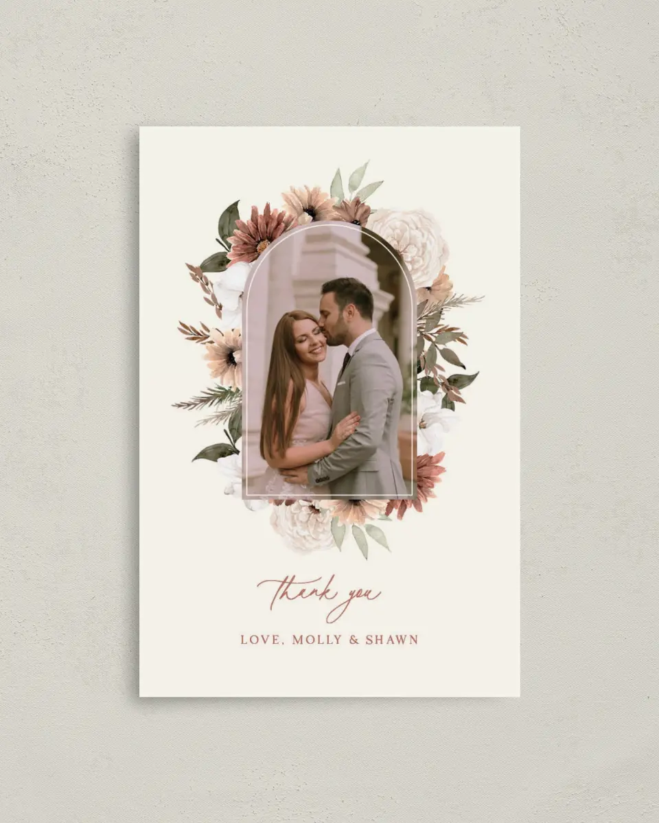 This is a 4" x 6" Folded Thank You Card called Autumn Blooms printed in full color on Premium Smooth paper