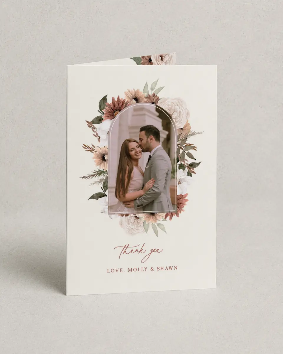 This is a 4" x 6" Folded Thank You Card called Autumn Blooms printed in full color on Premium Smooth paper