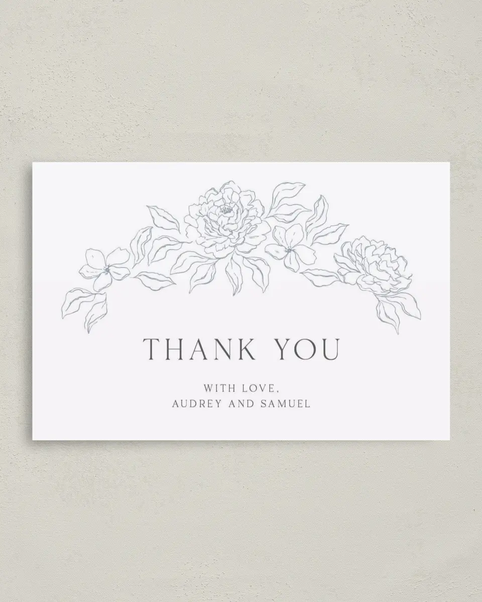 This is a 4" x 6" Folded Thank You Card called Graceful Petals printed in full color on Premium Smooth paper