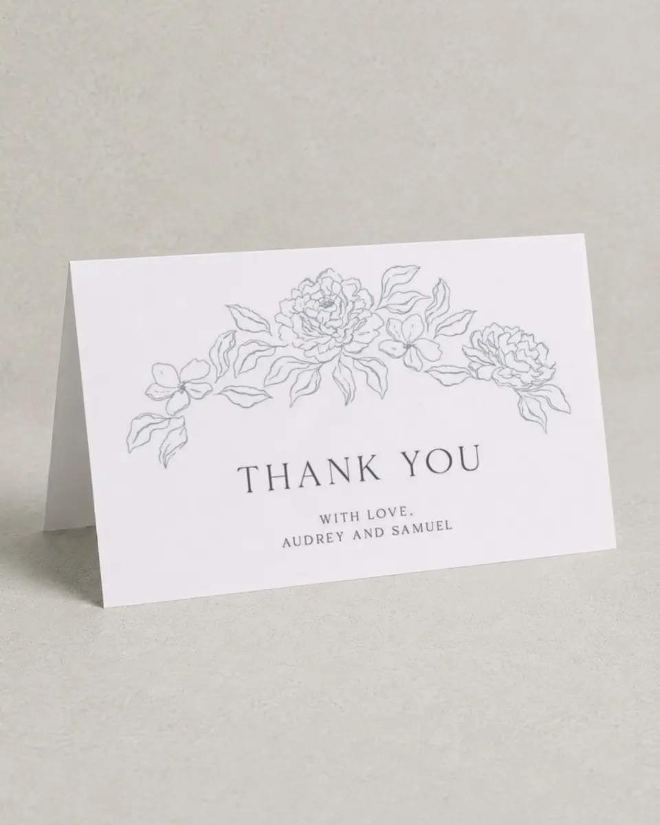 This is a 4" x 6" Folded Thank You Card called Graceful Petals printed in full color on Premium Smooth paper