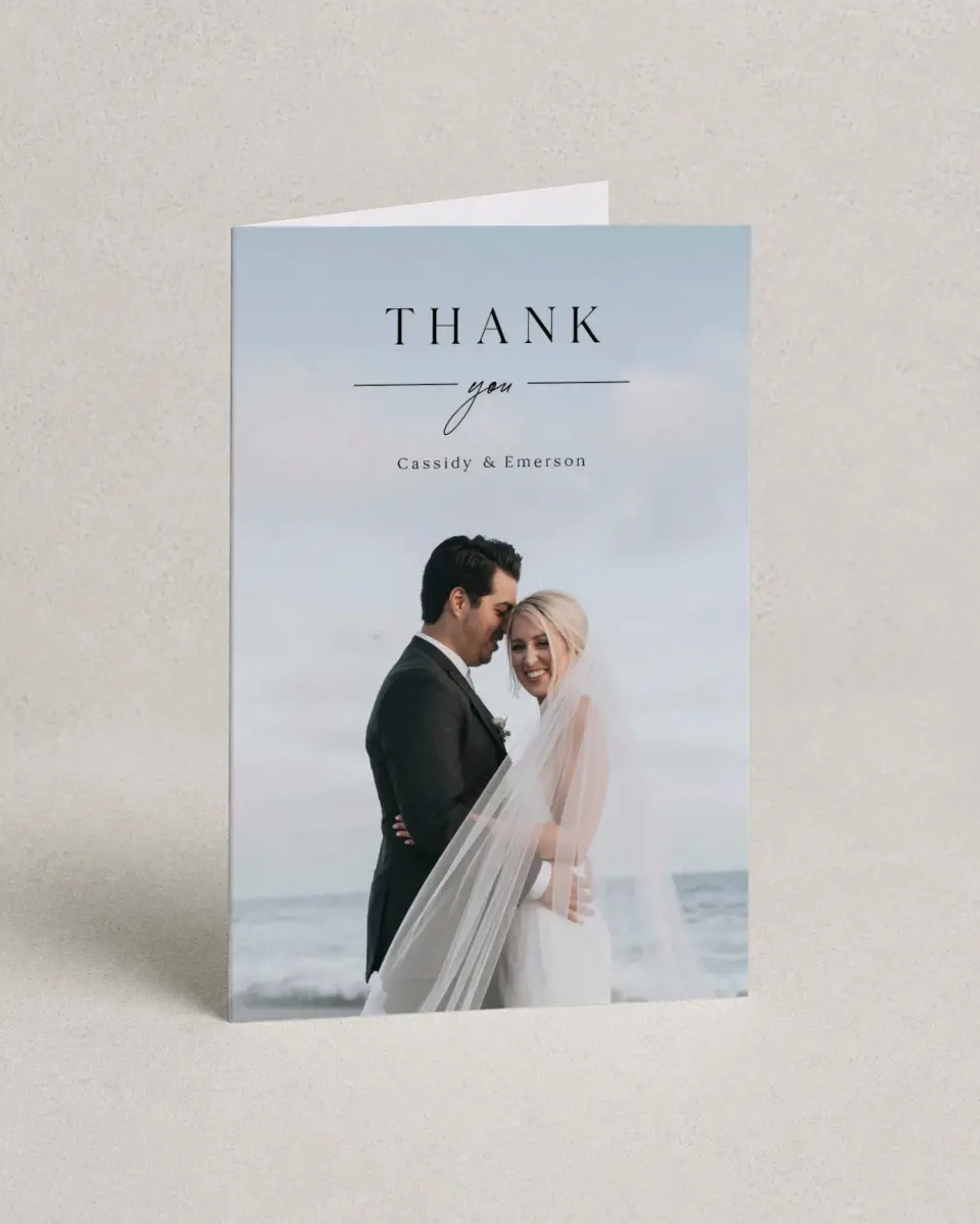 This is a 4" x 6" Folded Thank You Card called Devoted Delight printed in full color on Premium Smooth paper