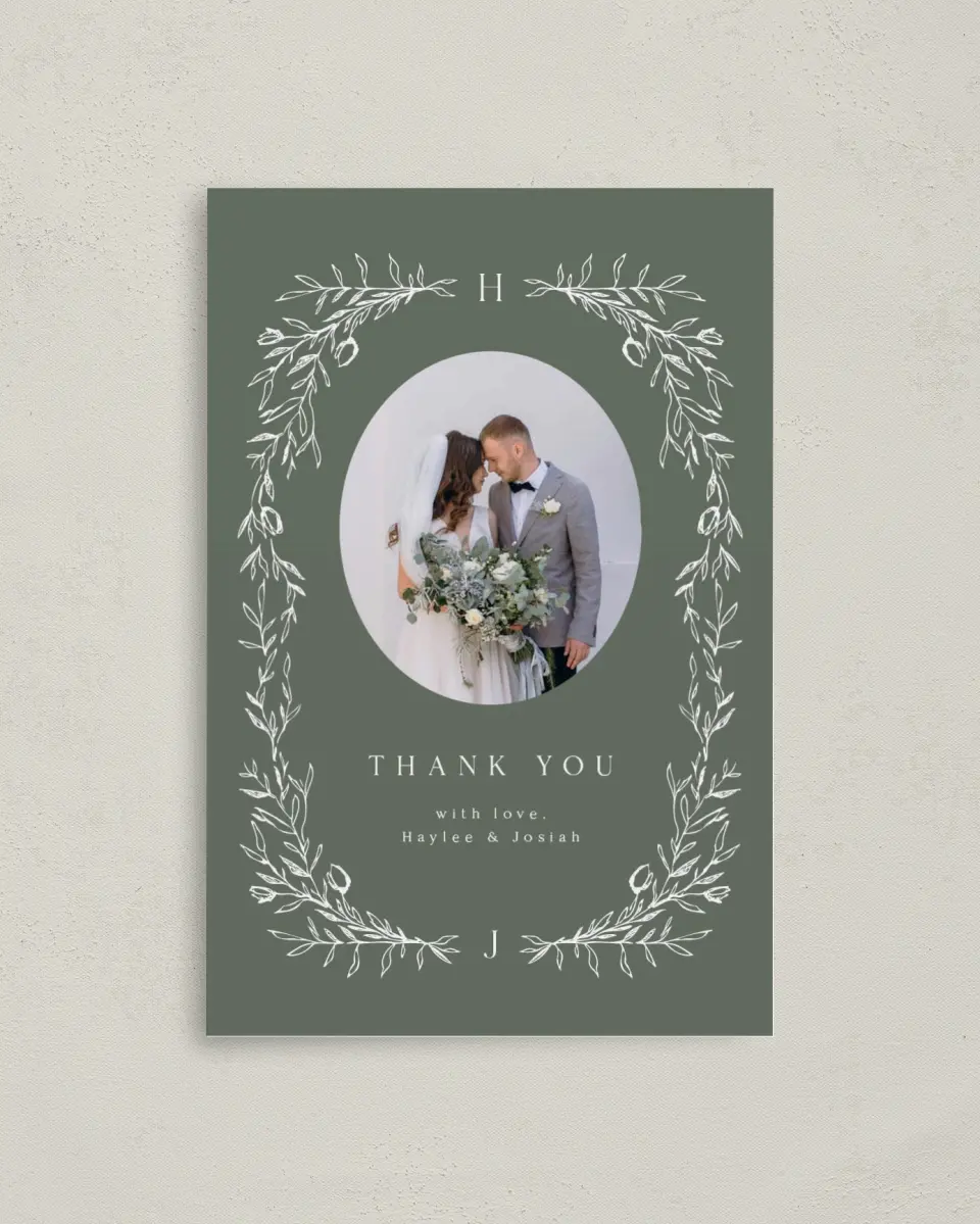 This is a 4" x 6" Folded Thank You Card called Flourishing Frame printed in full color on Premium Smooth paper