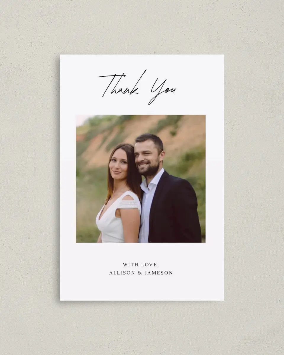 This is a 4" x 6" Folded Thank You Card called Simple Signature printed in full color on Premium Smooth paper