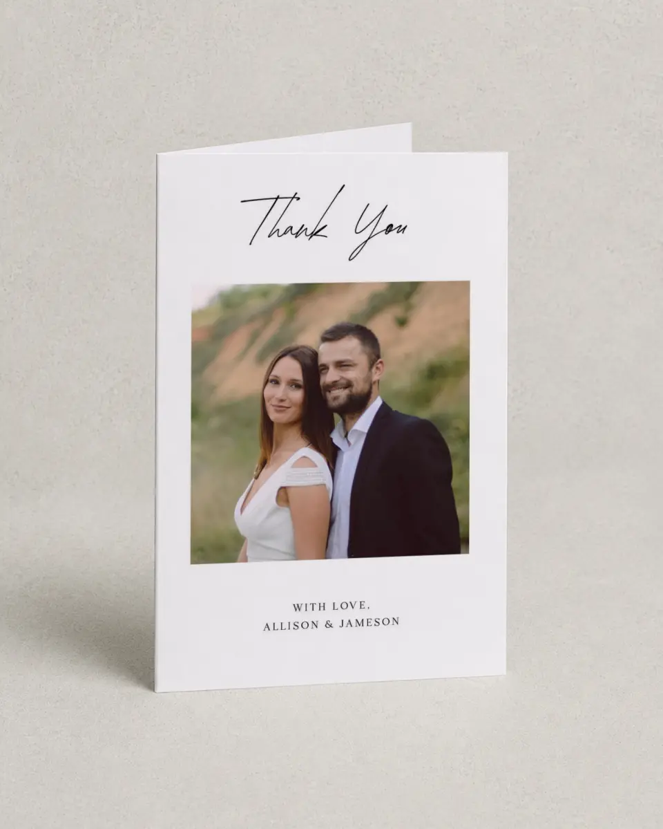 This is a 4" x 6" Folded Thank You Card called Simple Signature printed in full color on Premium Smooth paper