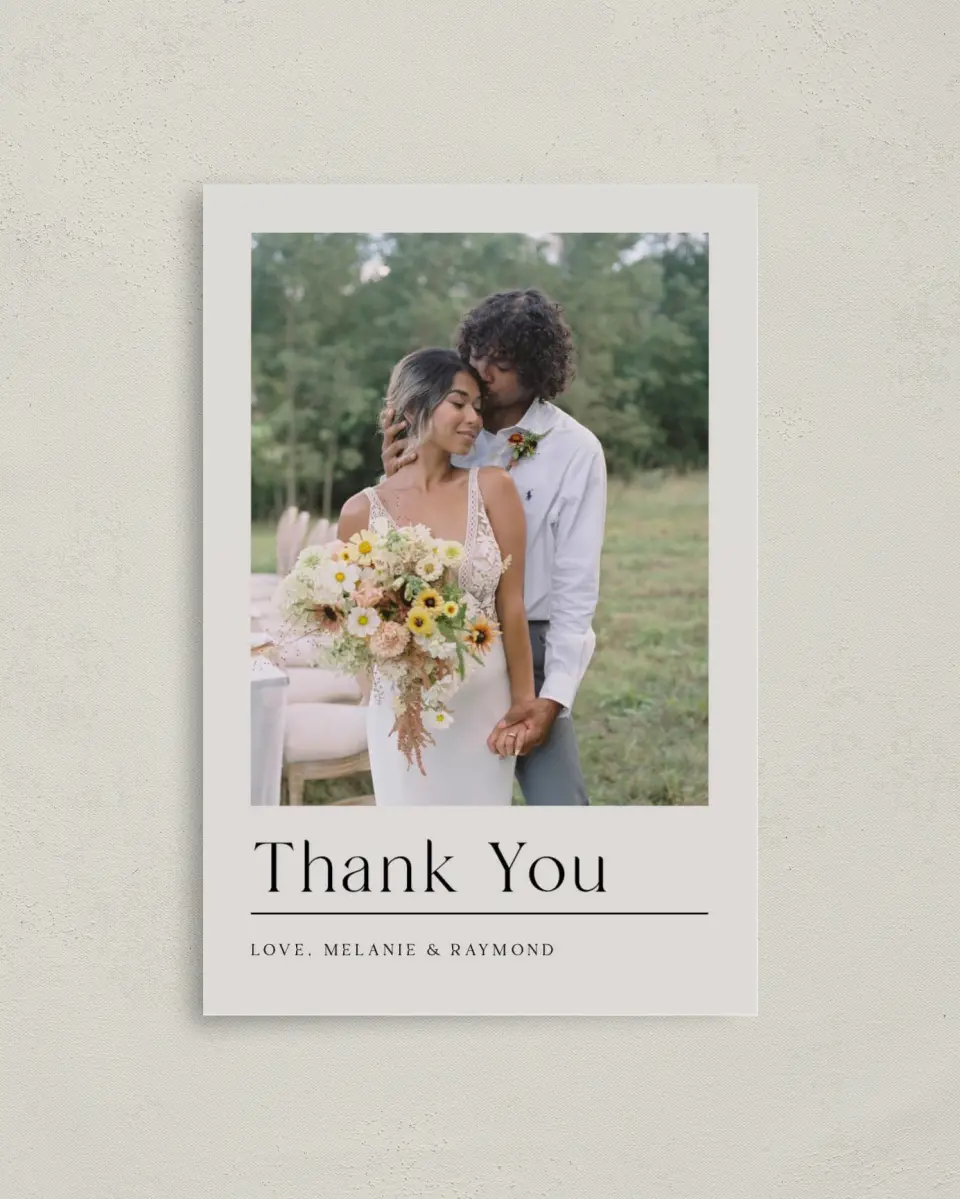 This is a 4" x 6" Folded Thank You Card called Styled Lines printed in full color on Premium Smooth paper