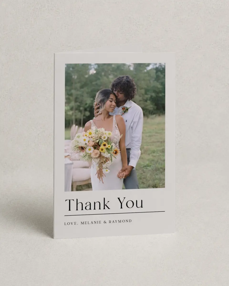 This is a 4" x 6" Folded Thank You Card called Styled Lines printed in full color on Premium Smooth paper