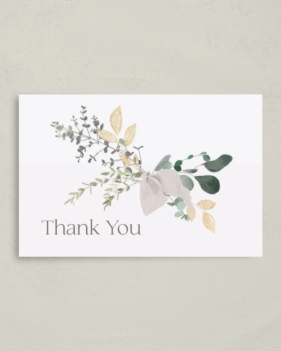 This is a 4" x 6" Folded Newlywed called Botanical Bow printed in full color on Premium Smooth paper
