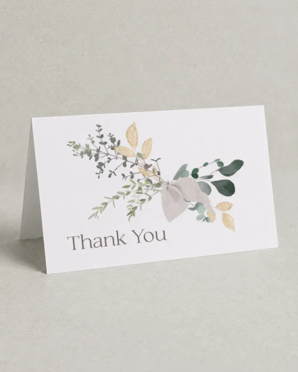 This is a 4" x 6" Folded Newlywed called Botanical Bow printed in full color on Premium Smooth paper