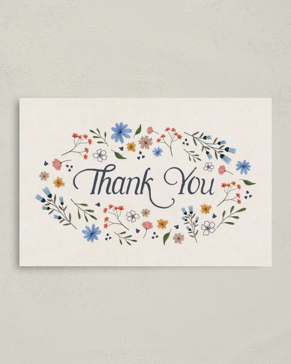 This is a 4" x 6" Folded Personal Stationery called Fancy Fonts of Gratitude printed in full color on Premium Smooth paper