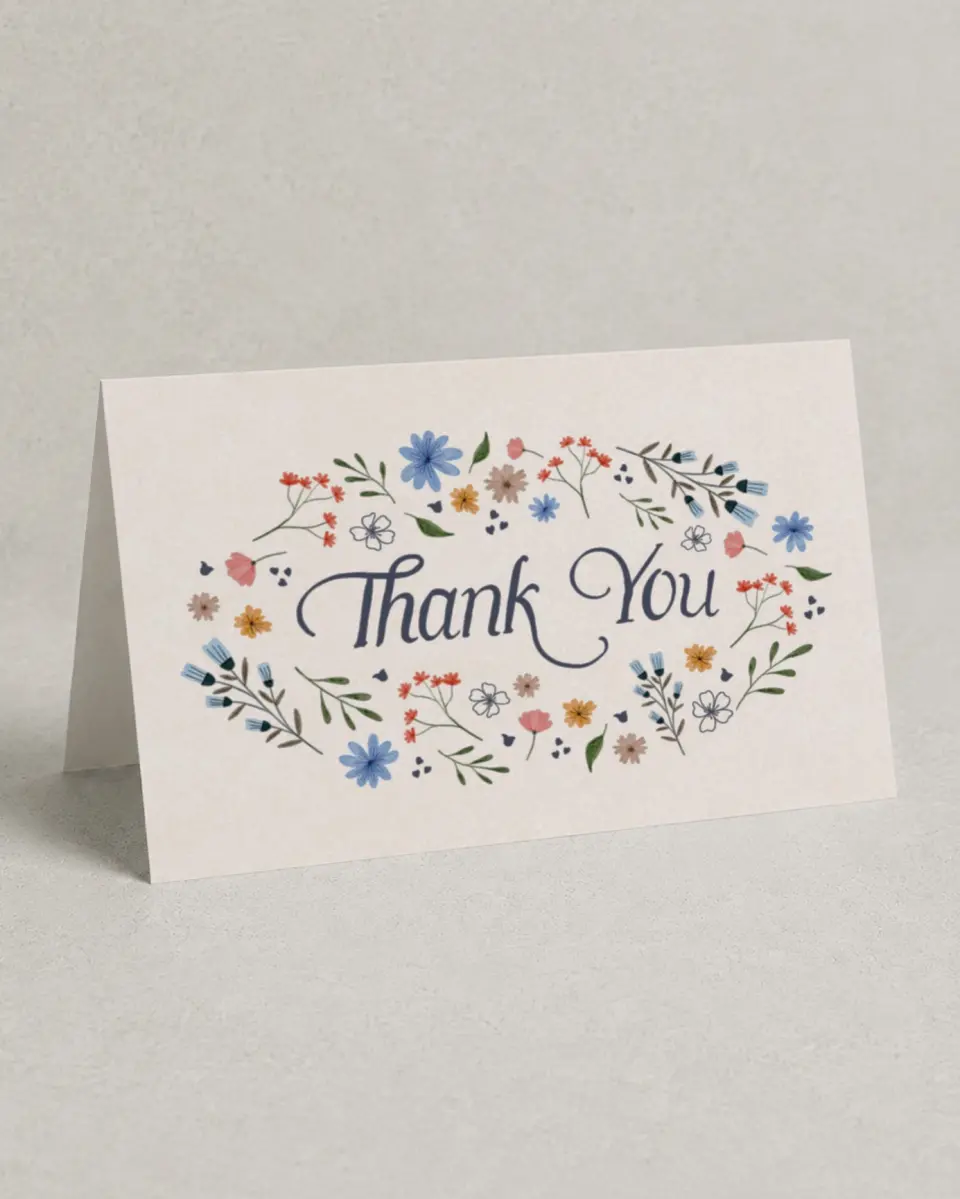 This is a 4" x 6" Folded Personal Stationery called Fancy Fonts of Gratitude printed in full color on Premium Smooth paper