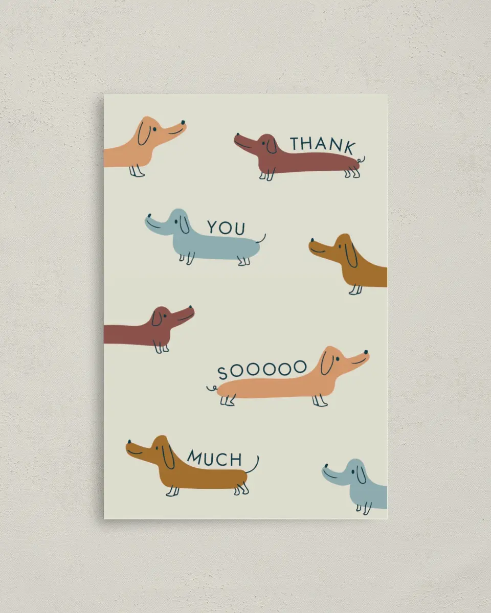 This is a 4" x 6" Folded Personal Stationery called Puppy Love Thanks printed in full color on Premium Smooth paper