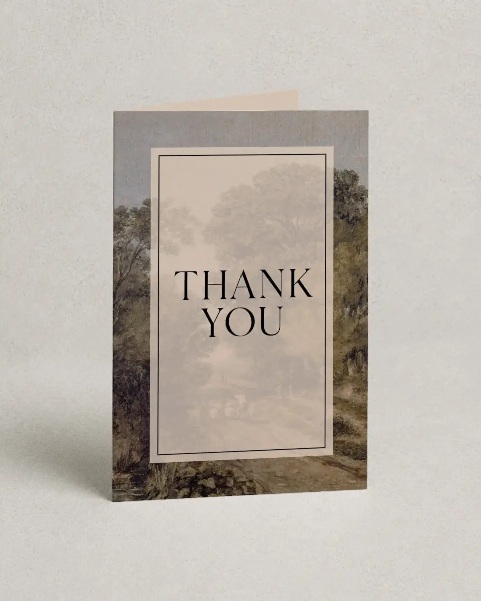 This is a 4" x 6" Folded Personal Stationery called Graphic Thank Yous printed in full color with Silver foil on Luxe Satin (coated) paper