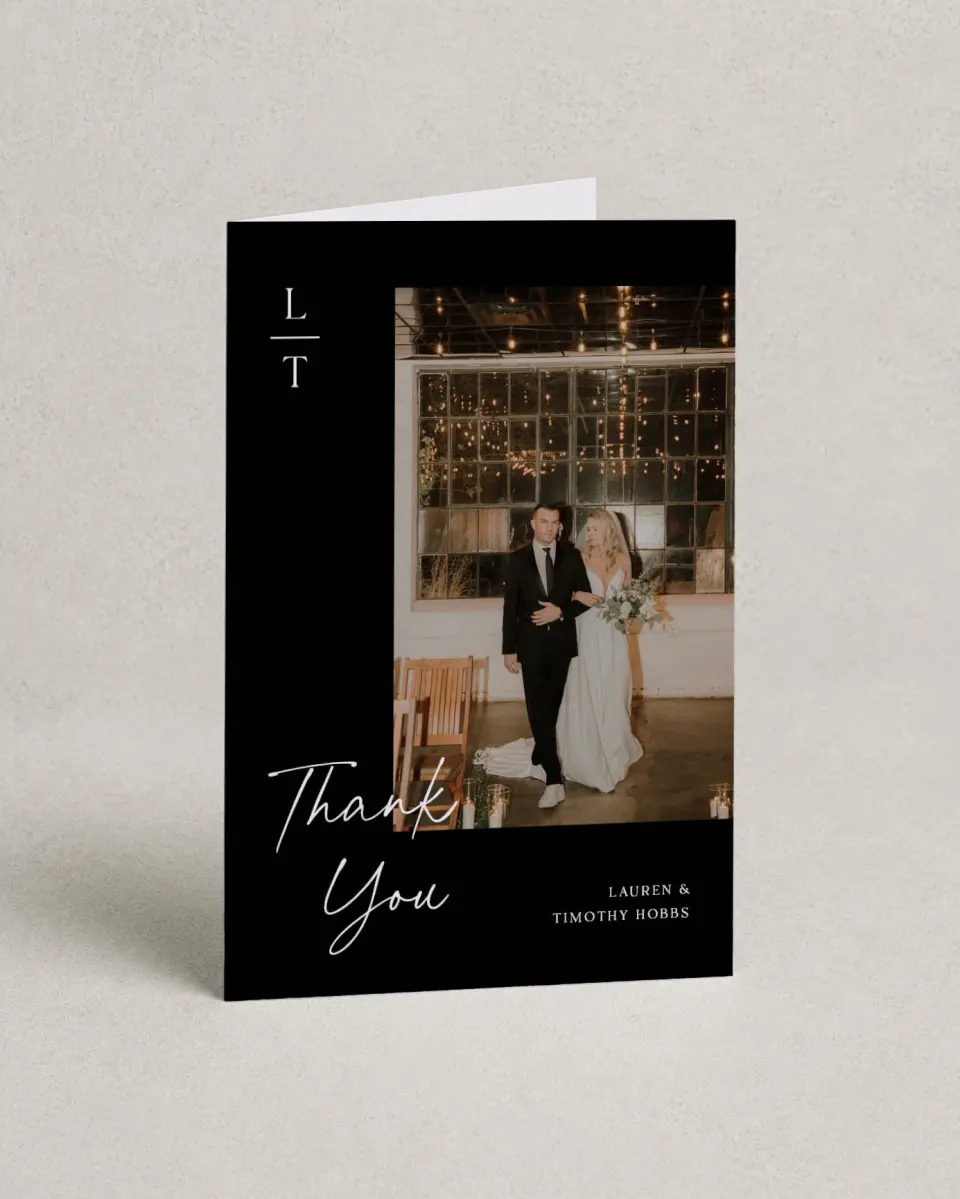 This is a 4" x 6" Folded Thank You Card called The Lauren printed in full color on Premium Smooth paper