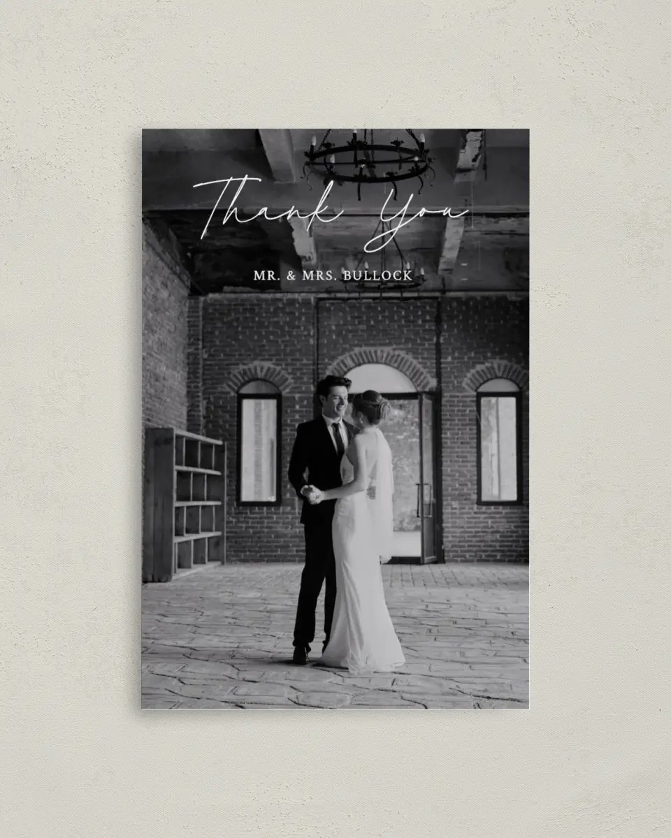 This is a 4" x 6" Folded Thank You Card called The Madelyn printed in full color on Premium Smooth paper