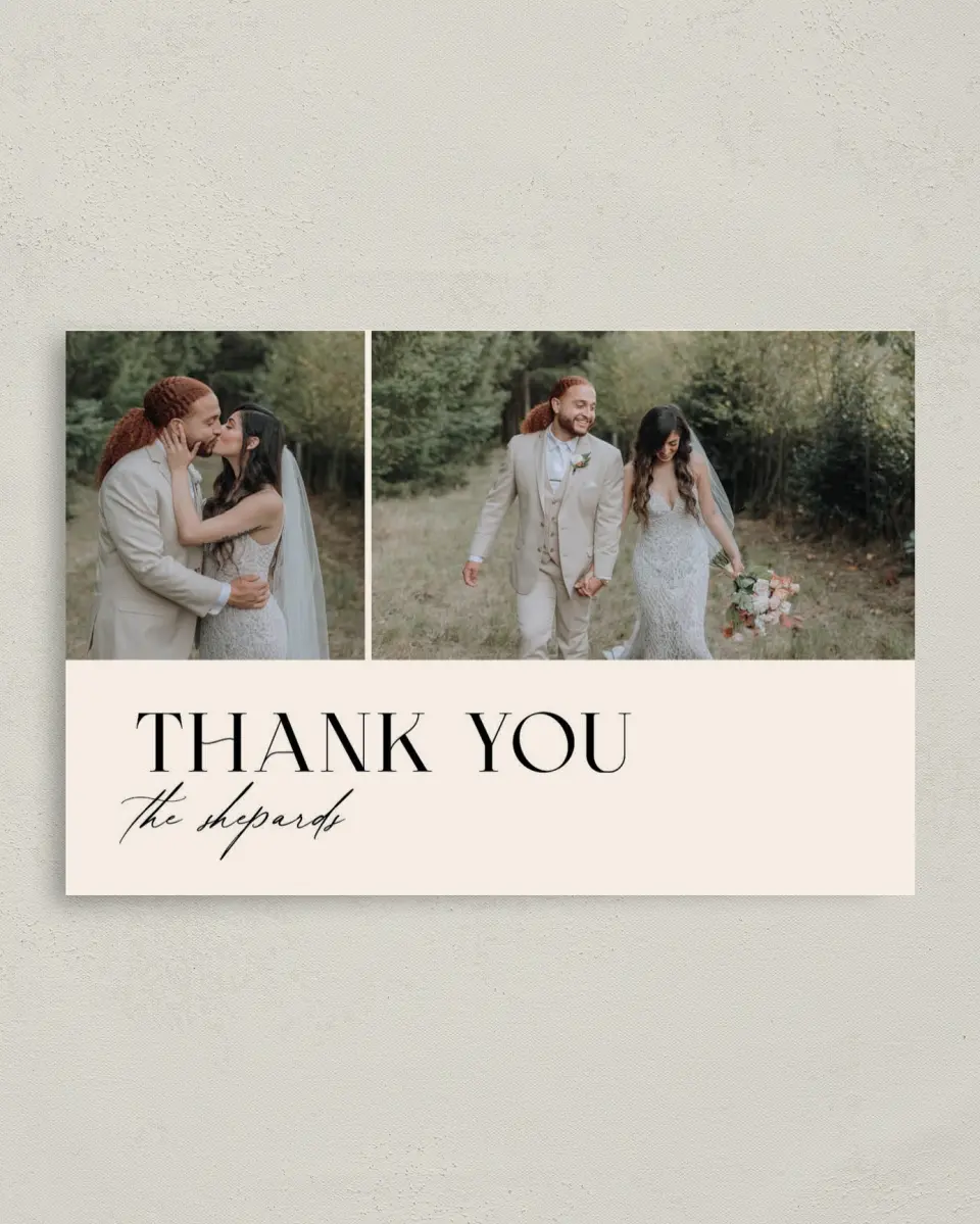 This is a 4" x 6" Folded Thank You Card called The Nicole printed in full color on Premium Smooth paper