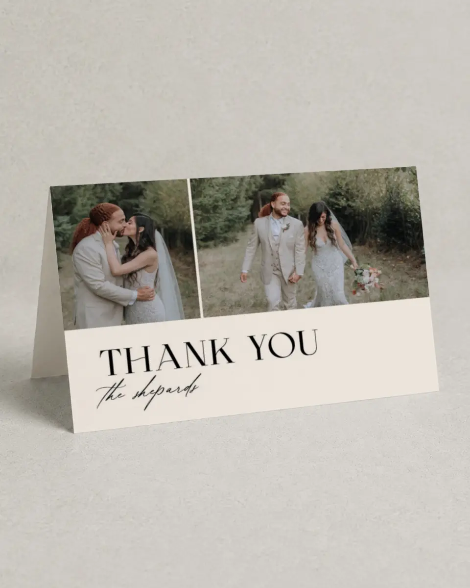 This is a 4" x 6" Folded Thank You Card called The Nicole printed in full color on Premium Smooth paper
