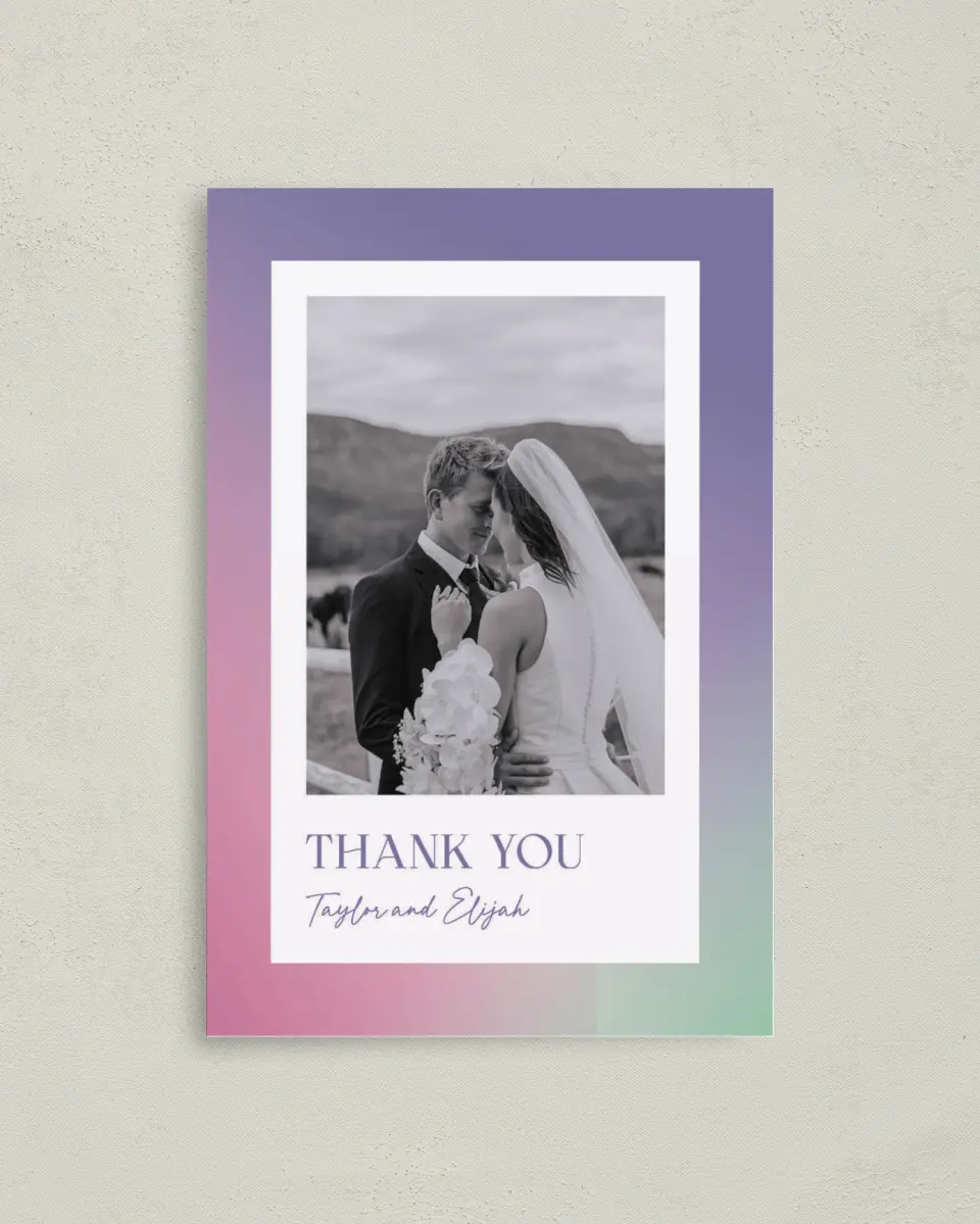 This is a 4" x 6" Folded Thank You Card called The Taylor printed in full color on Premium Smooth paper