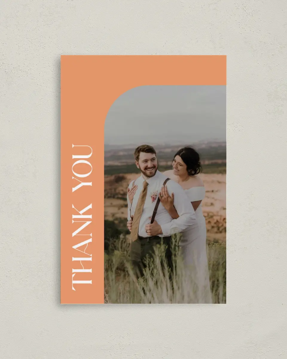 This is a 4" x 6" Folded Thank You Card called The Leah printed in full color on Premium Smooth paper