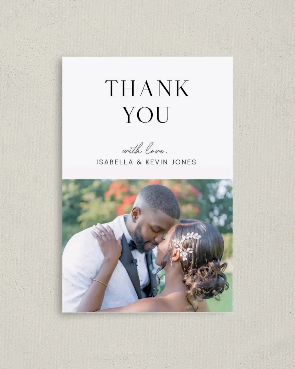 This is a 4" x 6" Folded Thank You Card called The Isabella printed in full color on Premium Smooth paper